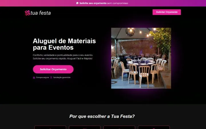 Tua Festa - Cliente - LandingPage e Ferramenta de Cotação pelo Whatsapp